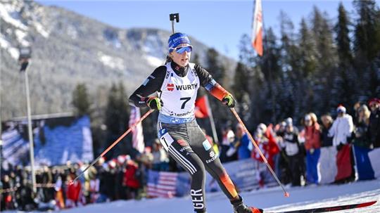 Biathletin Franziska Preuß war nach ihrem vierten Platz sehr zufrieden.