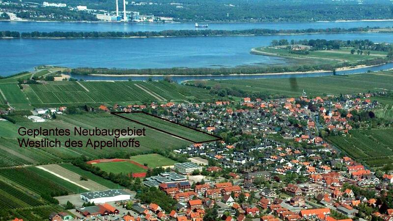 180 Interessenten für 35 Bauplätze im Alten Land Blick auf Jork-Borstel und das Wohngebiet „Westlich Appelhoff“, das im Osten an die vorhandene Bebauung grenzt.