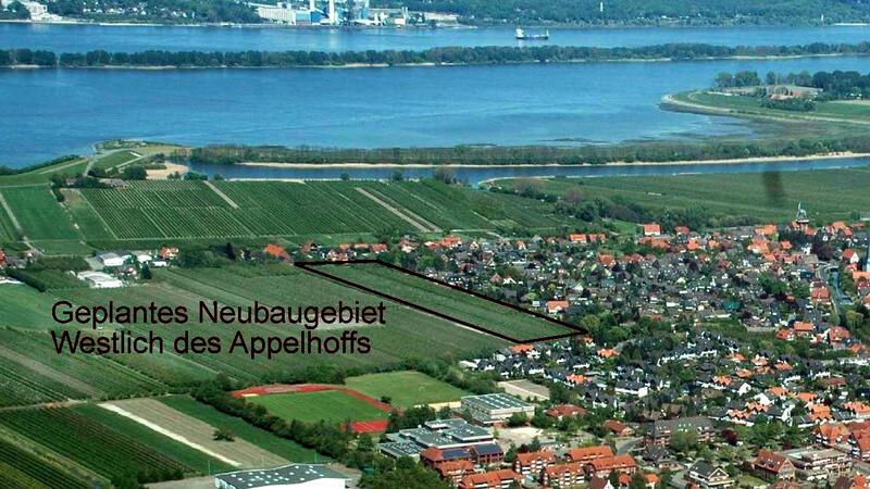 Blick auf Jork-Borstel und das Wohngebiet „Westlich des Appelhoffs“, das im Osten an die vorhandene Bebauung grenzt.