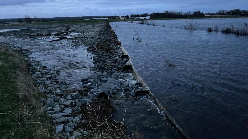 Hochwassergipfel: Grüne kramen altes Gutachten aus Blick auf den Hochwasserentlastungspolder Bullenbruch. Hier fließt das Wasser am Überlauf ab.