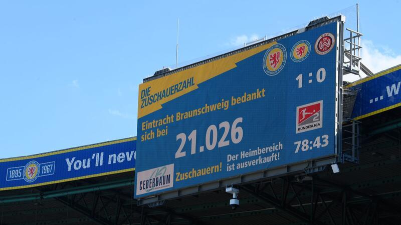 Sieg gegen Wehen: Braunschweig macht Klassenverbleib perfekt Blick auf die Anzeigetafel mit der offiziellen Zuschauerzahl.