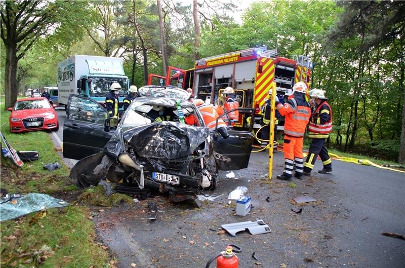 Blick auf die Unfallstelle an der L 124 zwischen Helmste-Sandkrug und Linah. Foto: Polizei/Bohmbach