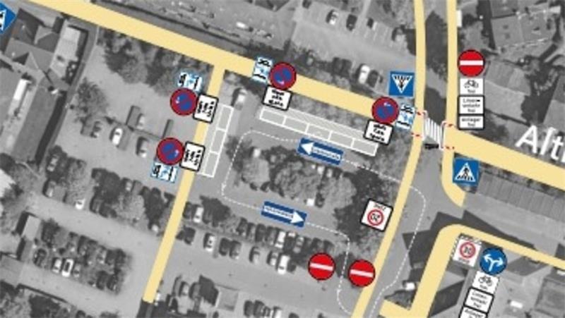 Fahrradstraße: So will Jork den Schulweg sicher machen Blick auf die Verkehrsführung der Haltestelle.