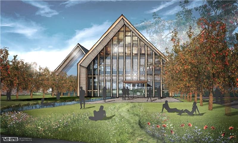Blick auf die Visualisierung des geplanten Hotels in Twielenfleth. Visualisierung: TSSB architekten.ingenieure