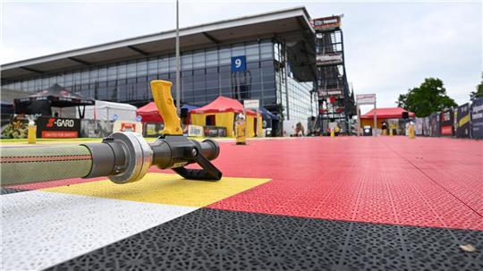 Blick auf die Wettkampf-Strecke auf der Rettungsmesse Interschutz.