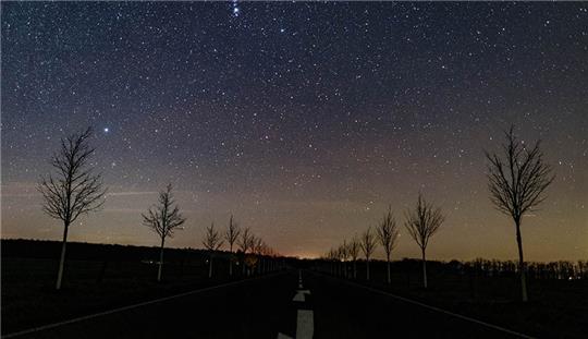 Blick auf einen kleinen Teil der Milchstraße am nächtlichen Sternenhimmel über einer Straße. Der Sternenhimmel zeigt sich zu Jahresbeginn besonders prächtig. Foto: Patrick Pleul/dpa-Zentralbild/dpa