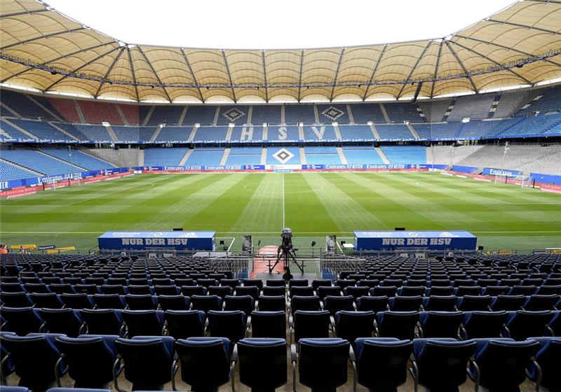 Blick in das leere Volksparkstadion vor Beginn des Spiels. Am letzten Spieltag der 2. Bundesliga spielt der HSV gegen den SV Sandhausen. Foto: Stuart Franklin/Getty Images Europe/Pool/dpa