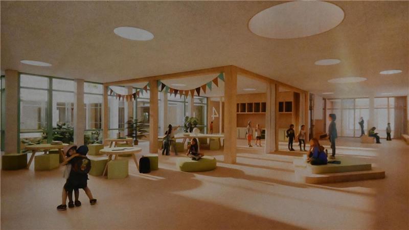 Blick in die Zukunft: So soll die neue Grundschule in Jork aussehen Blick in den Marktplatz einer Jahrgangsstufe, zu dem Cluster gehören Klassen-, Gruppen- und Differenzierungsräume.
