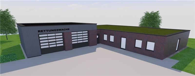 Blick ins Jahr 2024: Die Visualisierung des Kreises Stade zeigt die baugleichen Rettungswachen in Guderhandviertel, Harsefeld und Drochtersen.