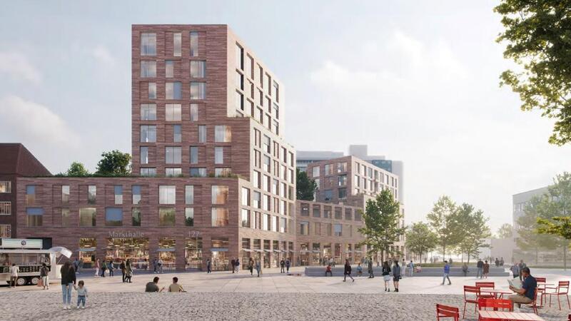 Schick, aber aus dem Rennen: Ideen für das Karstadt-Grundstück veröffentlicht Blickrichtung Richtung Havenwelten: So stellte sich die „H.H. Wohnprojekt 24 GmbH“ die neue Stadtmitte vor.