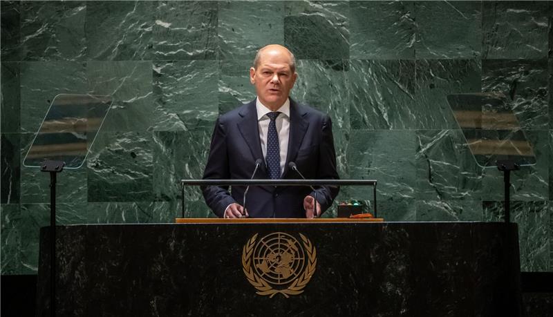 Bundeskanzler Olaf Scholz (SPD) spricht bei der Generaldebatte der UN-Vollversammlung.
