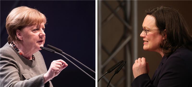 Bundeskanzlerin Angela Merkel (CDU, links) und die designierte SPD-Vorsitzende Andrea Nahles. Bildkombination: dpa