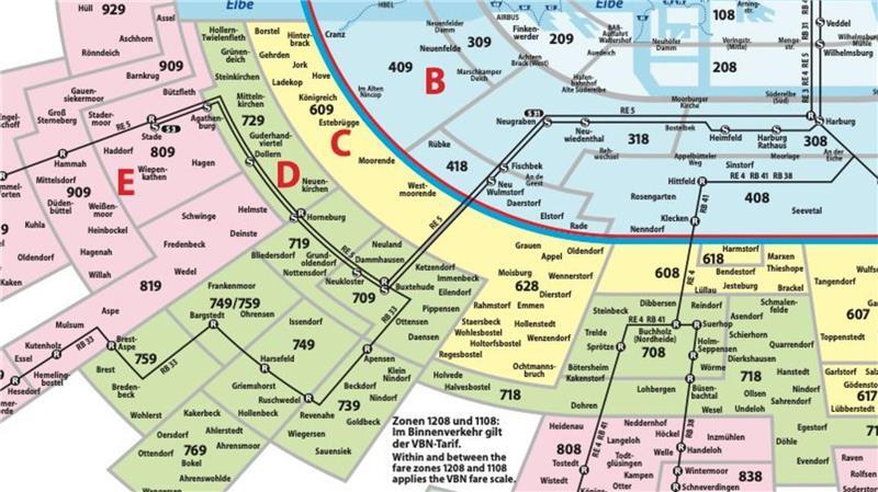 Buxtehude liegt im Ring D, die nächste S-Bahnhaltestelle Neu Wulmstorf bereits im Ring B.