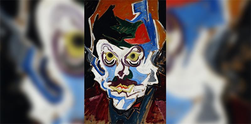 Carl Lohse: Mann mit violetter Brille, 1919/1921, Öl auf Pappe 104 x 71,5 cm, Museum Bautzen, © VG Bild-Kunst, Bonn 2017.  Foto Jürgen Matschie
