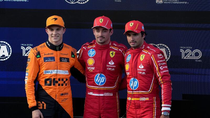 Charles Leclerc (M) startet zum vierten Mal in Serie von der Pole Position in Baku.