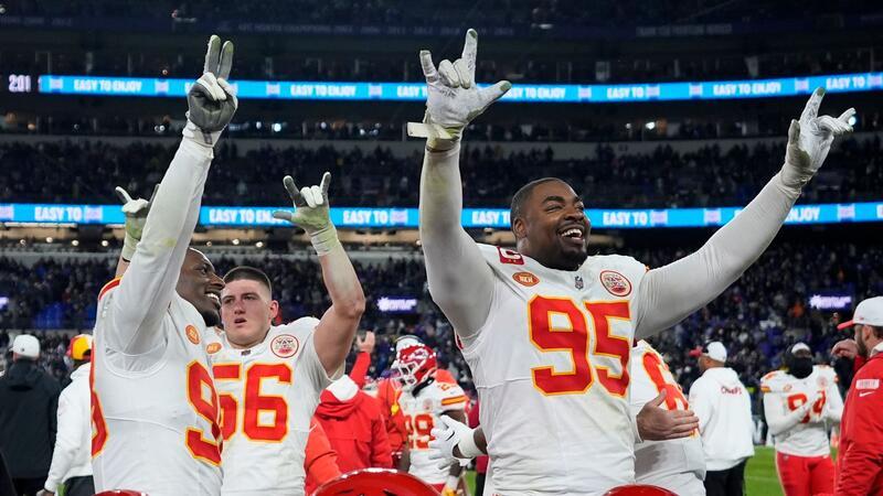 Chris Jones (95) feiert den Sieg seiner Kansas City Chiefs gegen die Baltimore Ravens.