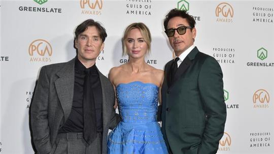 Cillian Murphy (v.l.), Emily Blunt und Robert Downey Jr. bei der 35. Verleihung der Producers Guild Awards.