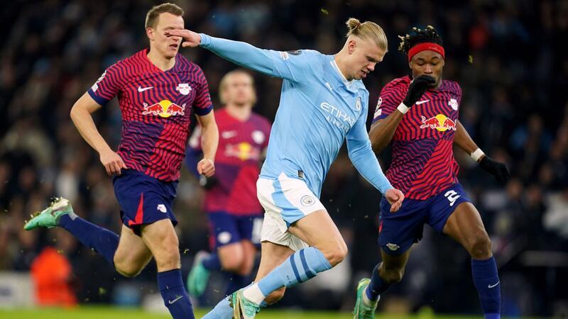 City-Torjäger Erling Haaland (Mitte) traf auch gegen Leipzig.