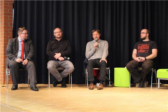 Clemens Ultsch (Die Partei, von links), Klemens Kowalski (Linke), Olaf Riesterer (CDU) und Gerrit Steffens (SPD). Fotos: Frank