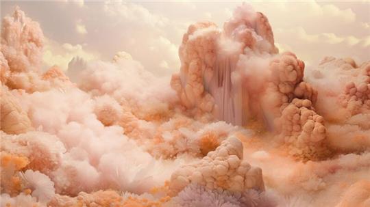 Computergenerierte Wolken in Pfirsichfarbe. „Peach Fuzz“ soll die angesagte Farbe des Jahres 2024 sein.