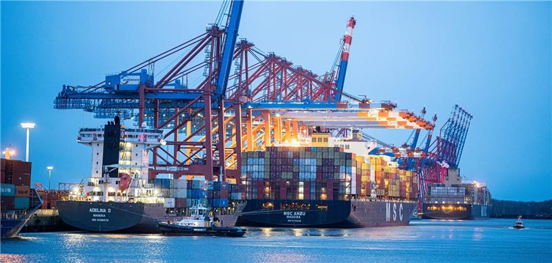 Containerschiffe liegen im Hamburger Hafen am Containerterminal Eurogate. Foto: Daniel Reinhardt/dpa