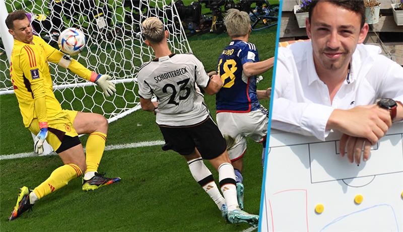 WM-Analyse: Das wirft D/A-Trainer Hansen der DFB-Elf vor D/A-Trainer Frithjof Hansen kritisiert das Abwehrverhalten von Nico Schlotterbeck beim entscheidenden Tor der Japaner. Montage: vdb/Foto: dpa