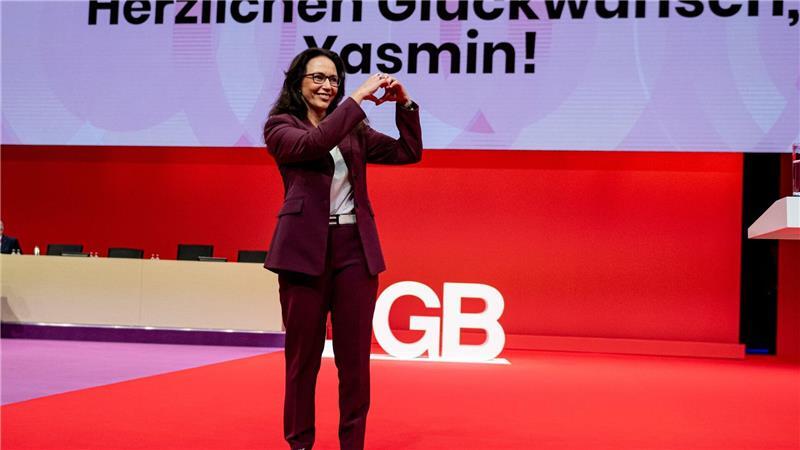 DGB-Chefin Fahimi wurde mit klarer Mehrheit bestätigt.