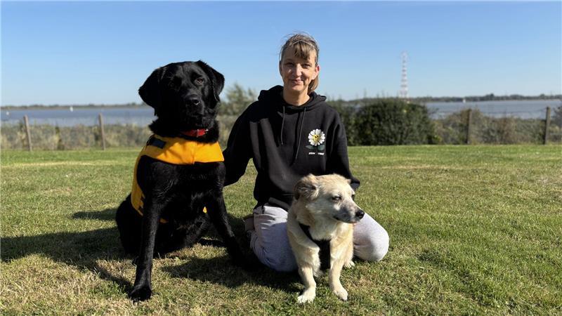 Tierischer Spaß im Freibad: Bruno, Enni und Co. planschen um die Wette Dackel-Schäferhund-Mischling Leni war mit 16 Jahren wohl die älteste Schwimmerin. Sie kam mit Frauchen Yvonne Tabbert und ihrer besten Freundin, Labradorhündin Polly.