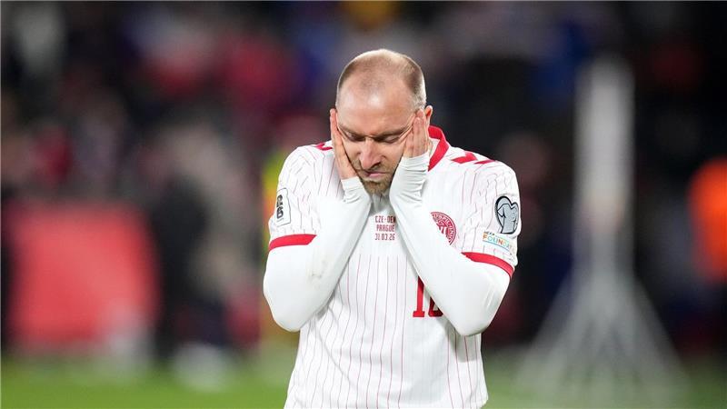Dänemarks Christian Eriksen reagiert am Ende des WM-Qualifikationsendspiels.
