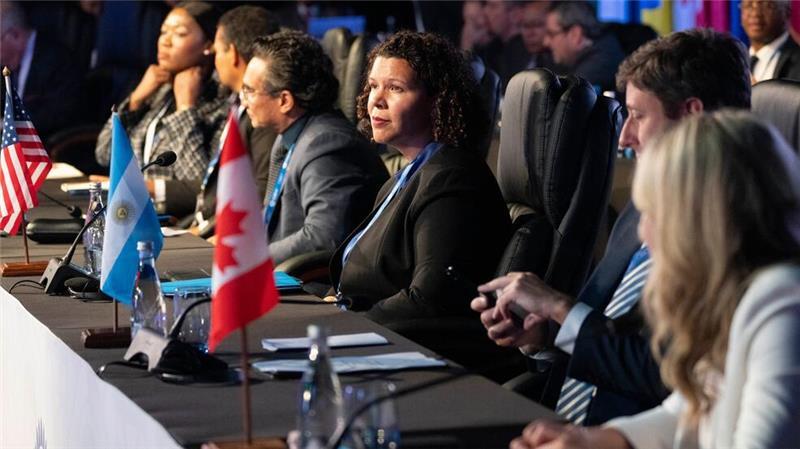 G20-Außenminister beraten über Konflikte - ohne Rubio Dana Brown, US-Chargé d’Affaires in Südafrika und amtierende US-Botschafterin (Mitte), vertritt US-Außenminister Marco Rubio beim G20-Außenministertreffens in Johannesburg, Südafrika.