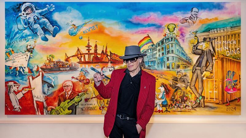 Lindenbergs größtes Bild hängt bei Hapag-Lloyd Das 6,5 mal 3,0 Meter große Bild hängt jetzt in der Hamburger Zentrale der Reederei Hapag-Lloyd.