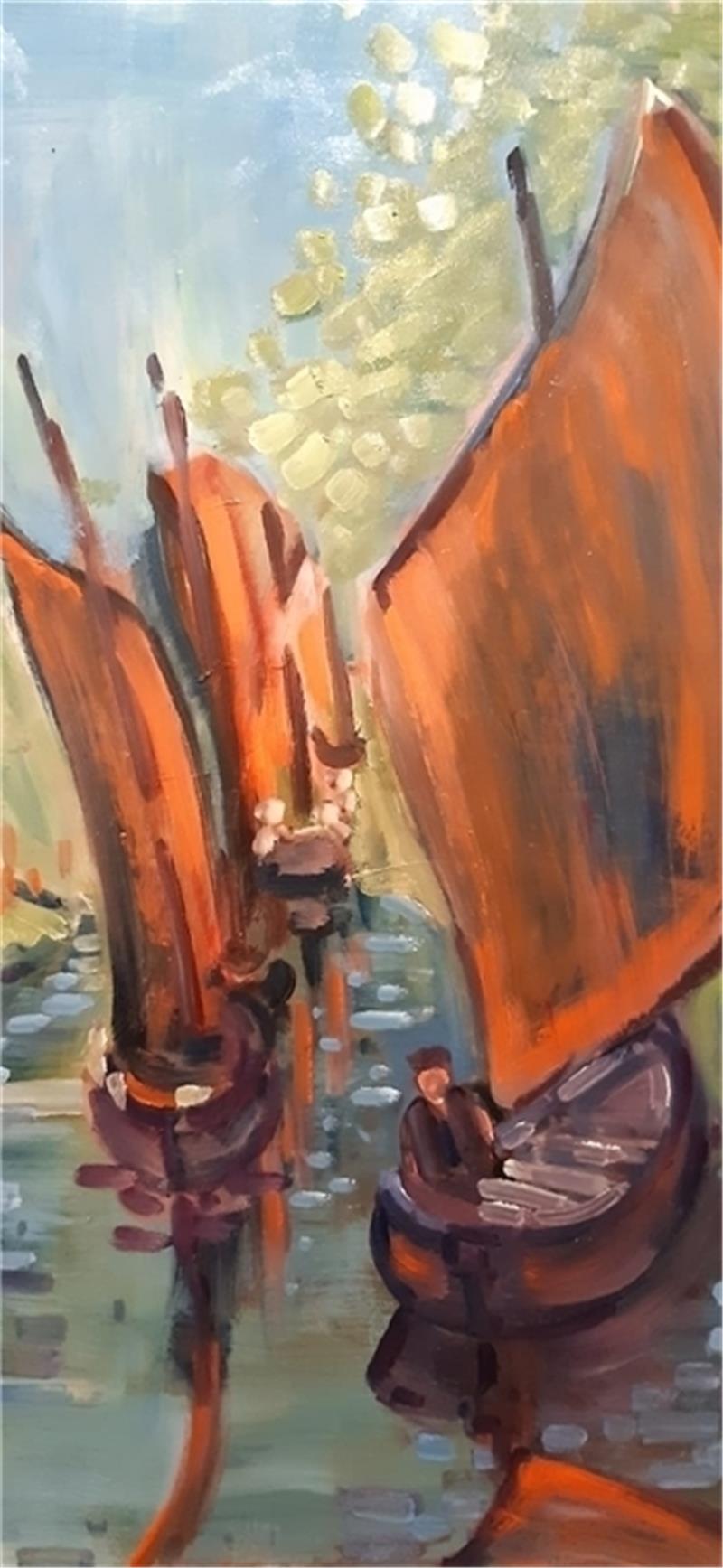 Das Bild mit dem Titel „Kähne“ ist Teil der Ausstellung in der neuen diele in Jork.