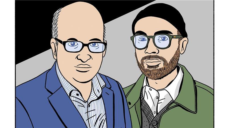 Das Bild zeigt Alfons Kaiser und Simon Schwartz, gezeichnet von Schwartz. 