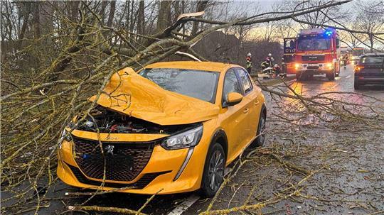 Das E-Auto wurde bei dem Unfall schwer beschädigt.