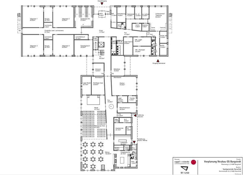 Pläne für Bargstedts Grundschule vorgestellt: Aula spaltete Meinungen Das Entwurfskonzept des Architekturbüros Cappel + Reinecke: So ist das Erdgeschoss der neuen Grundschule Bargstedt geplant.