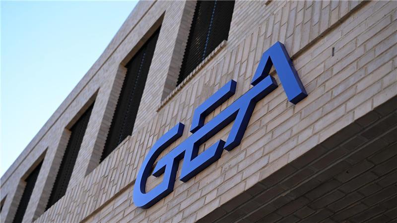 Das Gea-Logo am neuen Firmensitz in Düsseldorf.
