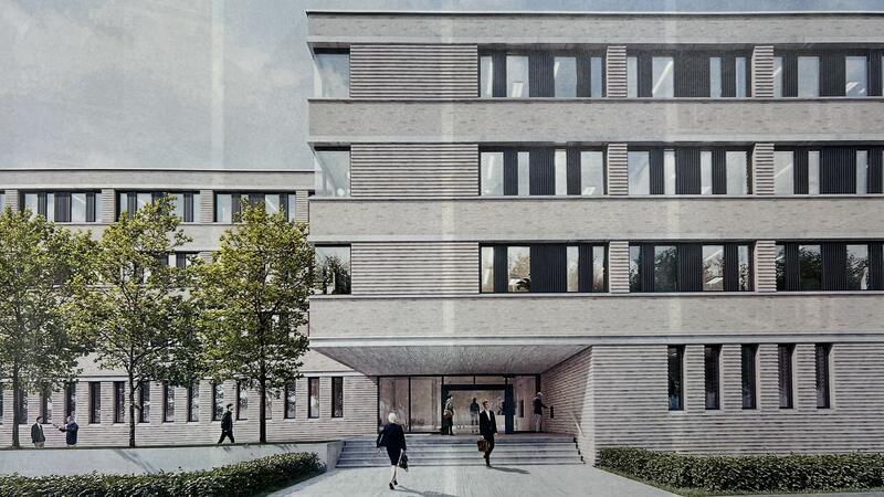 Das Gebäude: Für 330 Mitarbeiter entsteht ein langgezogenes Behördenhaus mit Erdgeschoss und drei Obergeschossen.