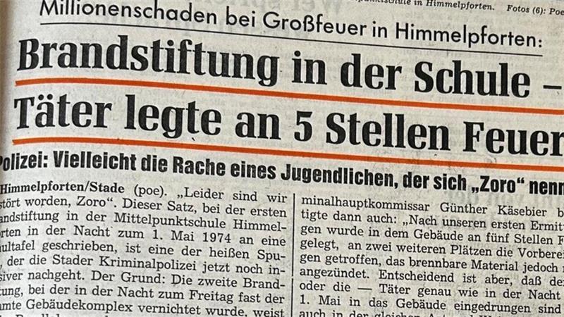 Die kleine Hand des Täters: 1974 brannte die Himmelpfortener Schule Das Großfeuer, das die Mittelpunktschule Himmelpforten zerstörte, sorgte in der Ausgabe vom 1. Juni 1974 für Schlagzeilen im TAGEBLATT.