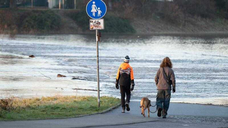 Hochwasserlage: Kampf gegen Überflutung und Aufatmen Das Hochwasser der Elbe tritt in der Flutrinne zwischen den Dresdner Stadtteilen Kaditz und Mickten über das Ufer.