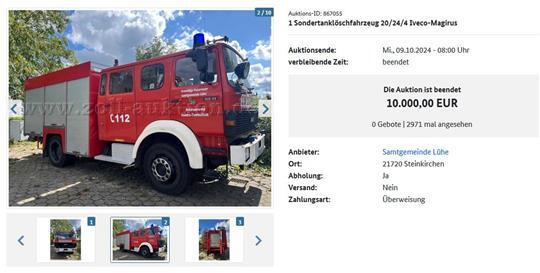 Das Interesse an der Versteigerung des Löschfahrzeuges war hoch, doch es fand sich schlussendlich kein Bieter (Screenshot).