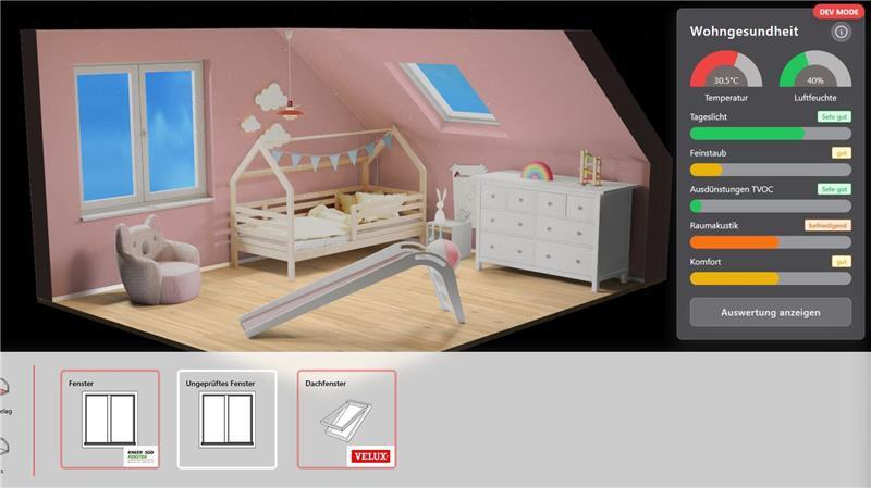 Das Kinderzimmer hat Fenster und Tageslicht bekommen - und einen Temperaturanstieg, wie die Skala zeigt.