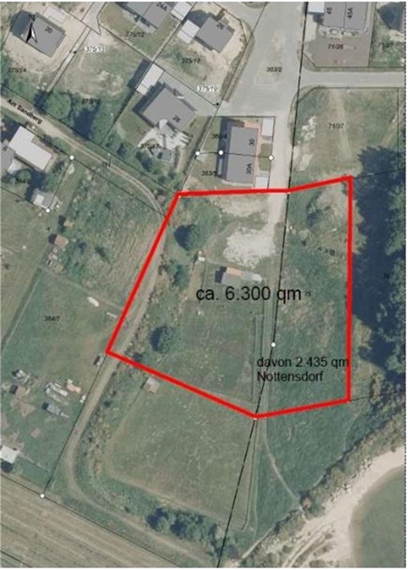 Grundstück für Kita-Neubau zwischen Bliedersdorf und Nottensdorf gefunden Das Kita-Grundstück liegt zwischen der Straße Töfenkamp (oben) und dem Schragenberger Baggersee (unten rechts). Plan: Samtgemeinde