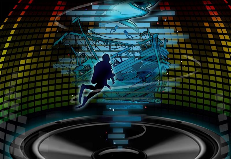 Das Motiv einer der neuen Folgen der Hörspielreihe um die drei Fragezeichen : das versunkene Schiff. Foto Planetarium Hamburg