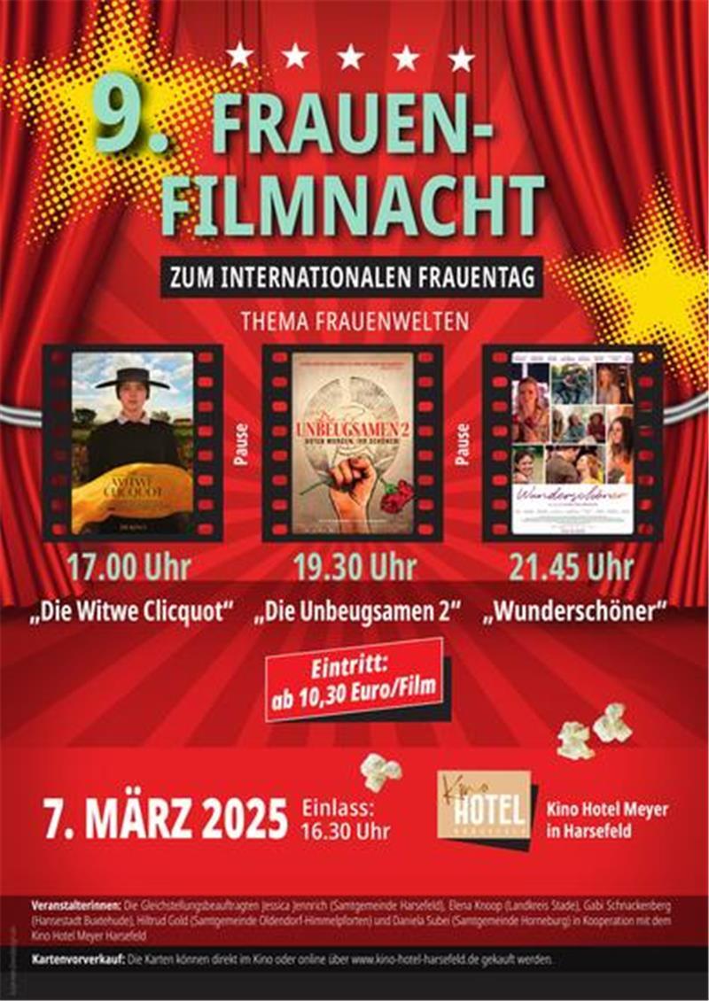 Gleichstellungsbeauftragte zeigen Frauenfilmnacht im Kino-Hotel Meyer Das Plakat zur Frauenfilmnacht 2025 im Kino-Hotel Meyer in Harsefeld.