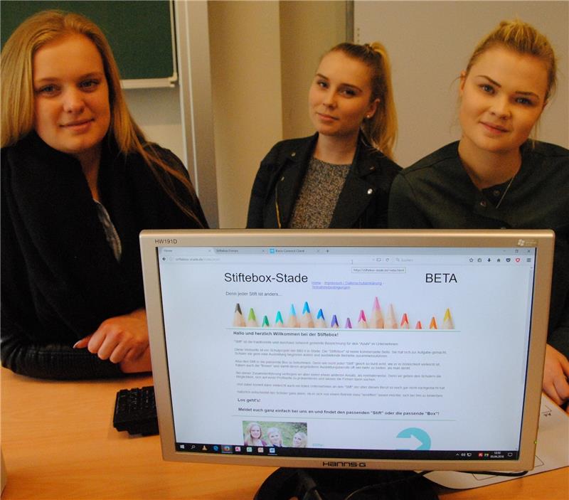 Das Projekt heißt Stiftebox : Die Schülerinnen der Fachoberschule Wirtschaft, Lena Eberstein, Nele Arriens und Annika Winter (von links), haben es als Schulprojekt entwickelt. Foto Stief