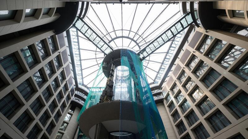 Vor einem Jahr platzte das Riesenaquarium in Berlin Das Riesenaquarium zerbrach am 16. Dezember 2022 in Hunderte Bruchstücke.