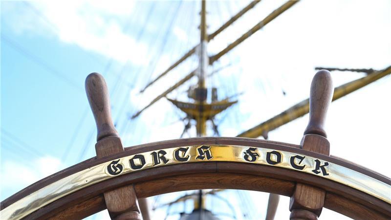 Das Segelschulschiff „Gorch Fock“ in Wilhelmshaven. 