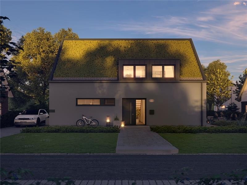 Das Viebrockhaus N 600 hat knapp 180 Quadratmeter Wohnfläche und kann tagelang über das E-Auto vor der Tür mit Strom versorgt werden.