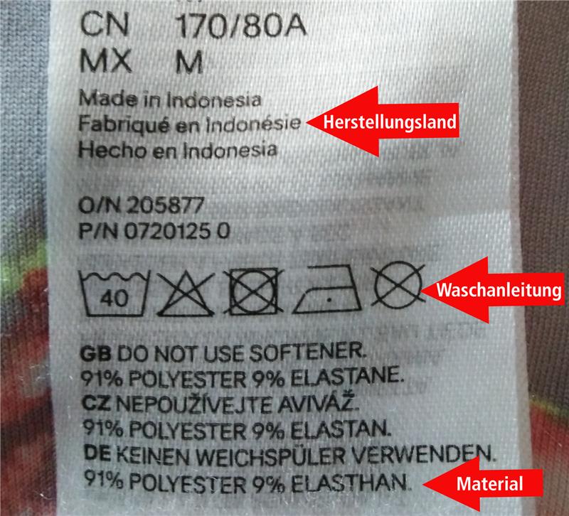 Das Wäscheschild in Textilien gibt Aufschluss über das Herstellungsland und Material. Foto: privat