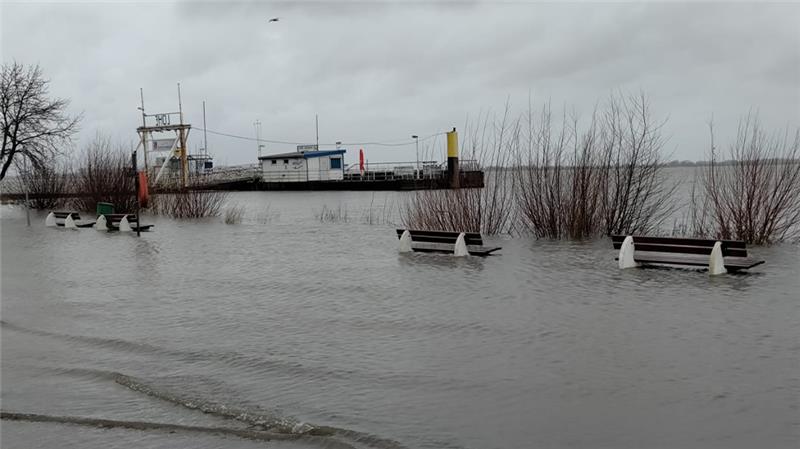 Das erste Hochwasser des Jahres setzte den Lühe-Anleger im Alten Land unter Wasser. Foto: Lohmann